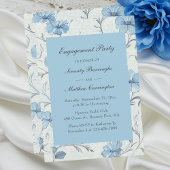 Floral Dusty Blue Country Garden Engagement Party Kaart