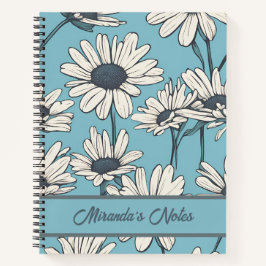 Floral Dusty Blue Daisy gepersonaliseerd Notitieboek