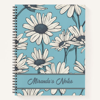 Floral Dusty Blue Daisy gepersonaliseerd Notitieboek