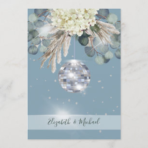 Floral Dusty Blue Disco Ball Elegant Wedding Kaart