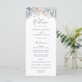 Floral Dusty Blue Elegant Rozen Wedding Programme Programma (Staand voorkant)