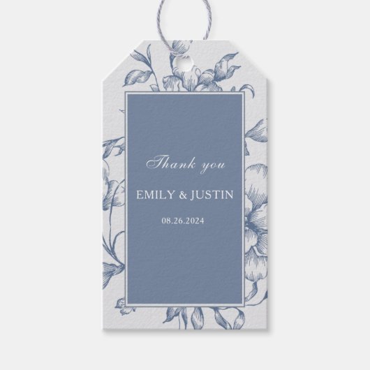 Floral Dusty Blue Elegant Wedding Dank u Cadeaulabel (Voorkant)