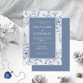Floral Dusty Blue Elegant Wedding Kaart