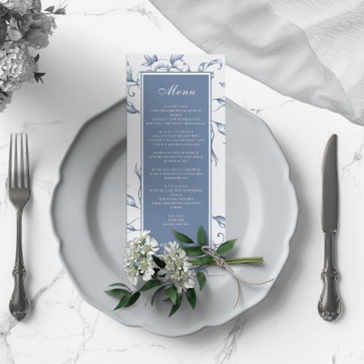 Floral Dusty Blue Elegant Wedding Menu
