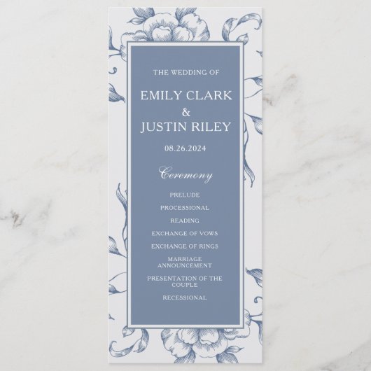Floral Dusty Blue Elegant Wedding Programma (Voorkant)