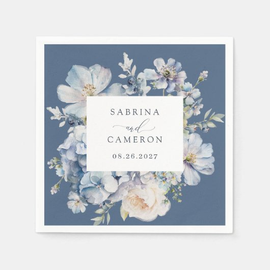 Floral Dusty Blue Elegant Wedding Servet (Voorkant)