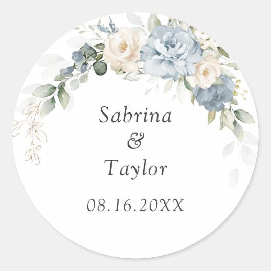 Floral Dusty Blue en White Envelope Seal Sticker (Voorkant)