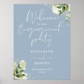Floral Dusty Blue Engagement Affiche de bienvenue (Devant)