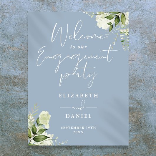 Floral Dusty Blue Engagement Affiche de bienvenue
