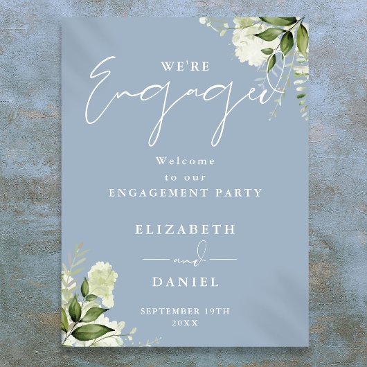 Floral Dusty Blue Engagement Affiche de bienvenue