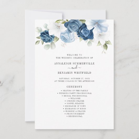 Floral Dusty Blue Eucalyptus Programme de mariage (Devant)