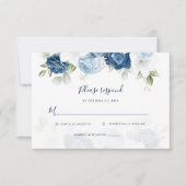 Floral Dusty Blue Floral Script Wedding RSVP Kaartje (Voorkant)