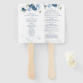 Floral Dusty Blue Foliage Wedding Ceremony Program Handwaaier (Voorkant en achterkant)