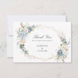 Floral Dusty Blue Greenery Carte de remerciements 