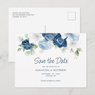 Floral Dusty Blue Greenery Save the Date Aankondigingskaart