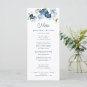 Floral Dusty Blue Greenery Wedding Menu (Staand voorkant)