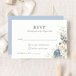 Floral Dusty Blue Greenery Wedding RSVP Card Kaart