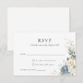 Floral Dusty Blue Greenery Wedding RSVP Kaart (Voorkant / Achterkant)