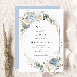 Floral Dusty Blue Greenery Wedding Save The Date Kaart