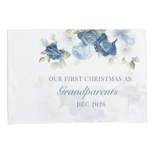 Floral Dusty Blue Grootouders 1 Kerstmis Kussensloop (Voorkant-Rechts)
