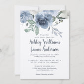 Floral Dusty Blue Ivory Roos  Blue Wedding Kaart (Voorkant)