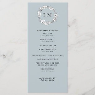 Floral Dusty Blue Monogram Programme de mariage