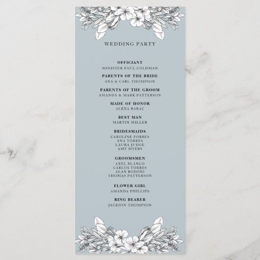 Floral Dusty Blue Monogram Programme de mariage (Dos)