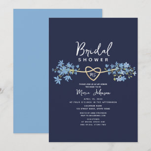 Floral Dusty Blue Navy Bridal Shower Kaart