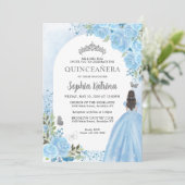 Floral Dusty Blue Princess Birthday Quinceanera Kaart (Staand voorkant)