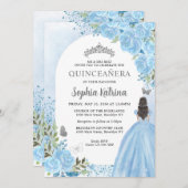 Floral Dusty Blue Princess Birthday Quinceanera Kaart (Voorkant / Achterkant)