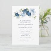 Floral Dusty Blue QR Code All in One Wedding Kaart (Staand voorkant)