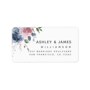 Floral Dusty Blue Roze Rose Script Return-adres Etiket
