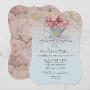 Floral Dusty Blue Rozen Gold Bridal Luncheon Kaart