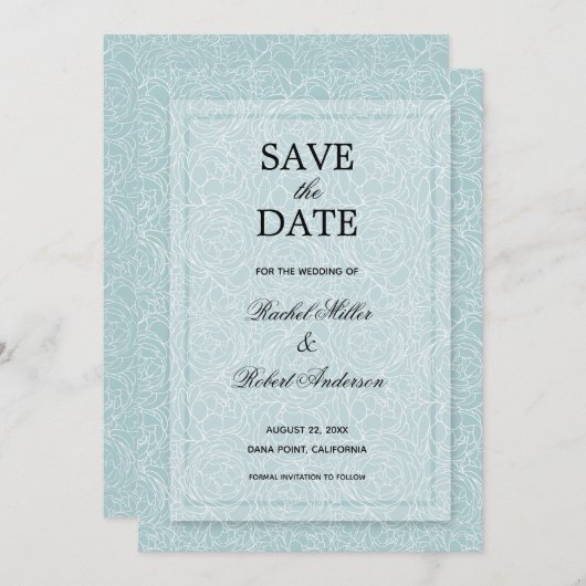 Floral Dusty Blue Save The Date (Voorkant / Achterkant)
