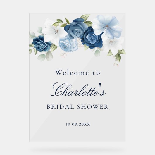 Floral Dusty Blue Script Vrijgezellenfeest Welkom Acryl Bord (Voorkant)