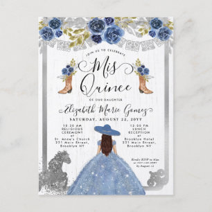 Floral Dusty Blue Silver Charra Horse Quinceanera Uitnodiging Briefkaart