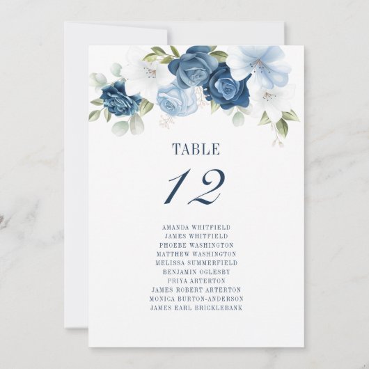 Floral Dusty Blue Table Number 12 Wedding Seating Kaart (Achterkant)