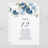 Floral Dusty Blue Table Number 12 Wedding Seating Kaart (Voorkant / Achterkant)