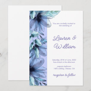 Floral dusty-blue violet waterverf Wedding Invit Kaart