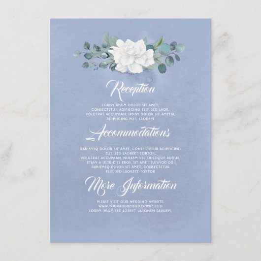 Floral Dusty Blue Wedding Informatie Gast Informatiekaartje (Voorkant)