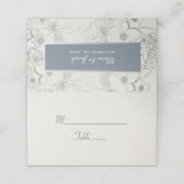 Floral Dusty Blue Wedding Place Card (Buitenkant ongevouwen)