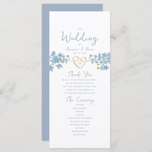 Floral Dusty Blue Wedding Programme (Voorkant / Achterkant)