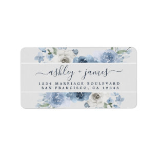 Floral Dusty Blue Wedding Return-adres Etiket