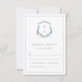 Floral Dusty Blue Wedding RSVP Kaartje (Voorkant)