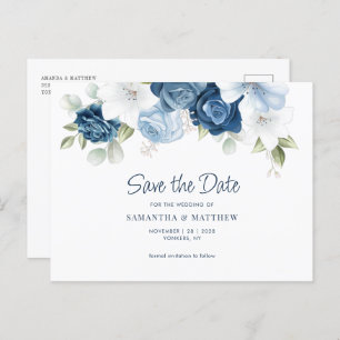 Floral Dusty Blue Wedding Save the Date Briefkaart