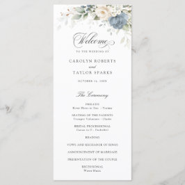 Floral Dusty Blue White Greenery Wedding Programme Programma
