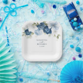 Floral Dusty Blue White Wedding Shower Papieren Bordje (Feest)