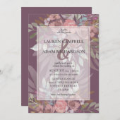 Floral Dusty Burgundy Ampersand Wedding Kaart (Voorkant / Achterkant)