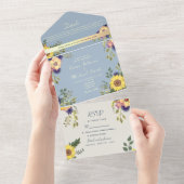 Floral Dusty Mariage bleu tout en une invitation (Déchirure)