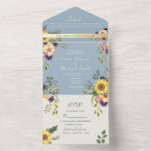 Floral Dusty Mariage bleu tout en une invitation (À l'intérieur)